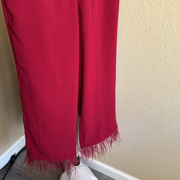 NWT WAYF sz XS scarlet red feather trim pants - Picture 8 of 12